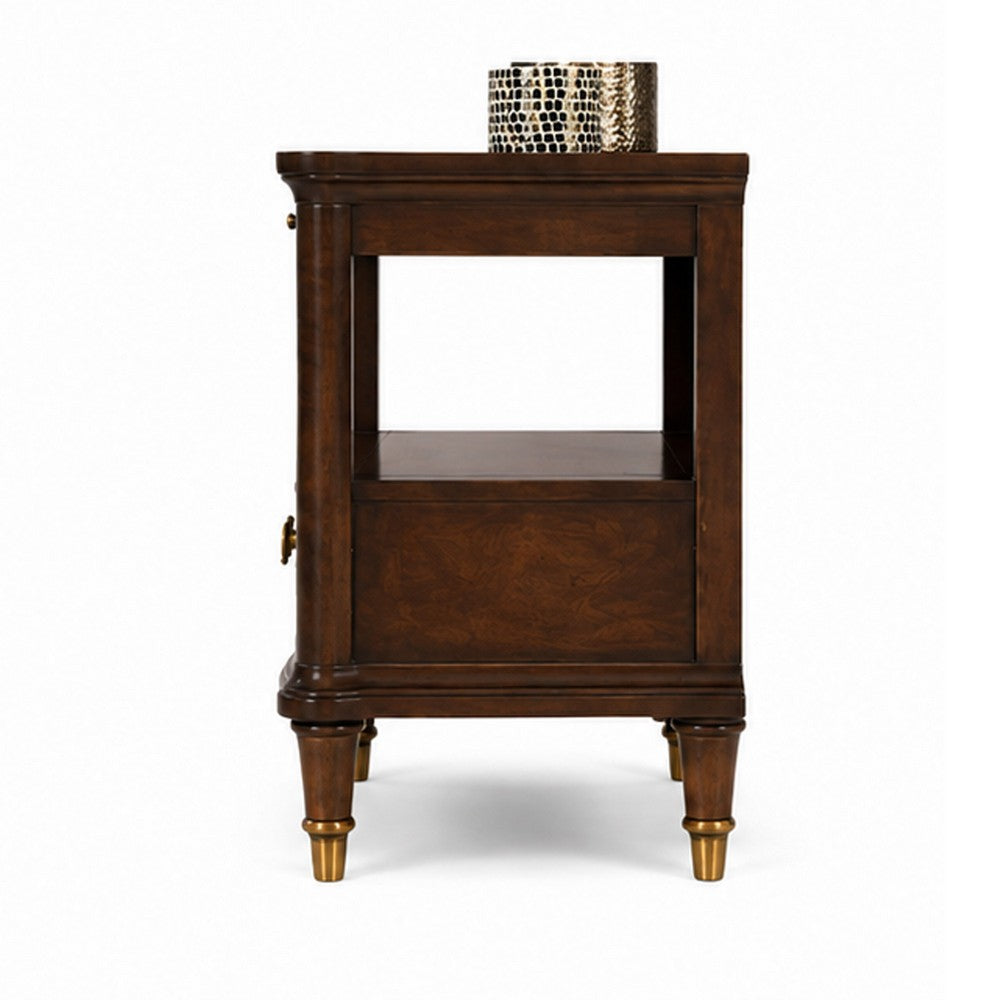 Raam Side End Table | 24" Top with Lower Shelf | Dark Cherry Brown