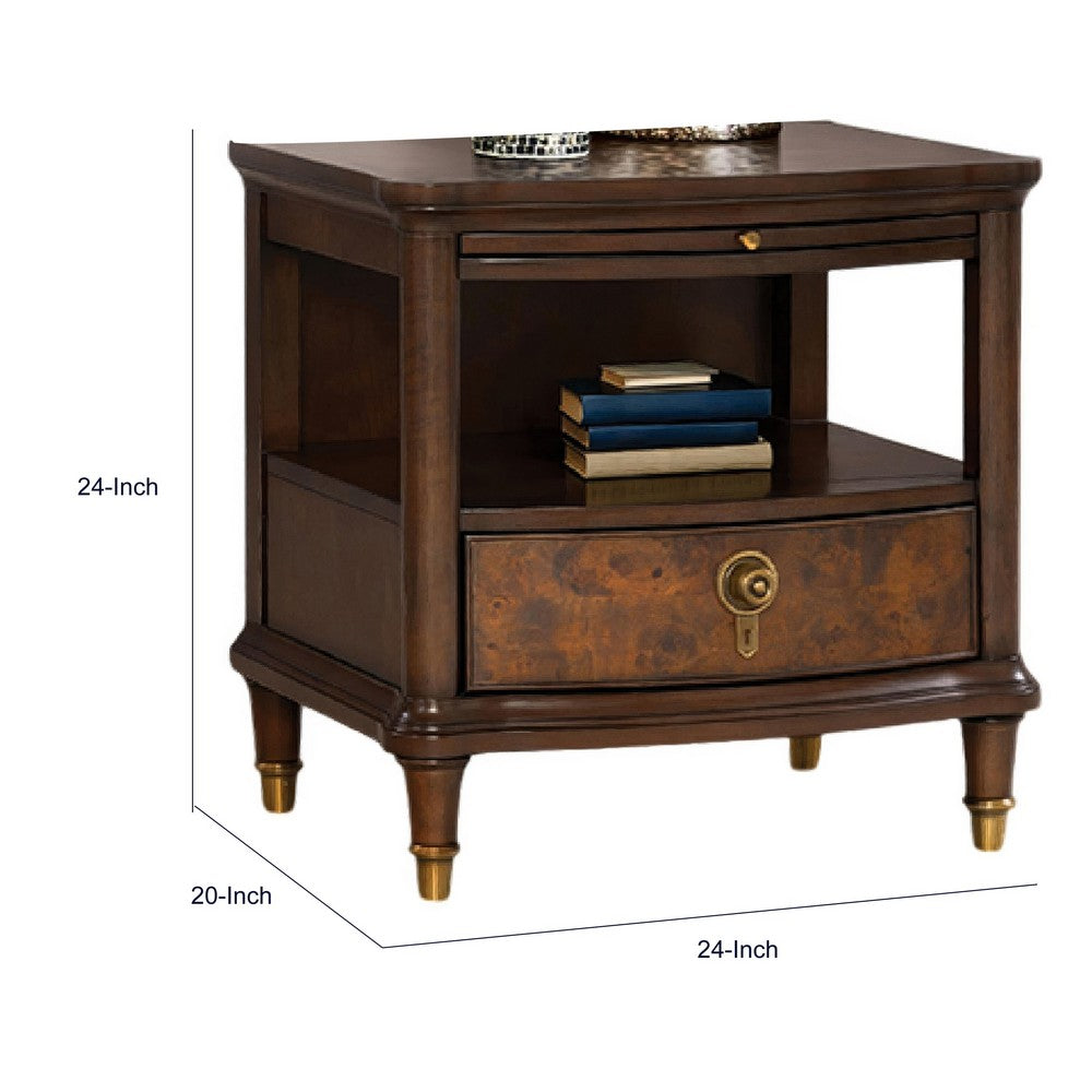 Raam Side End Table | 24" Top with Lower Shelf | Dark Cherry Brown