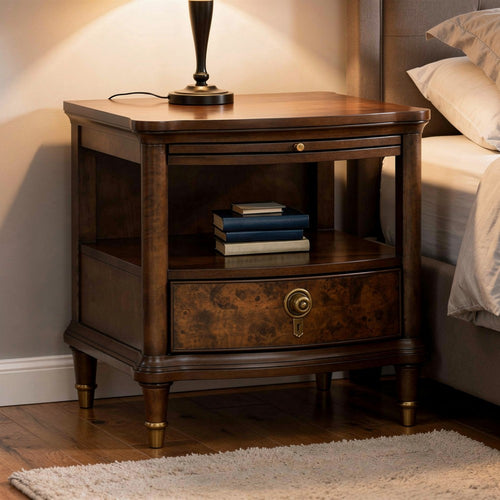 Raam Side End Table | 24" Top with Lower Shelf | Dark Cherry Brown