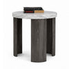 Lesy Side End Table | 24" Triangular Faux Marble Top | Gray White