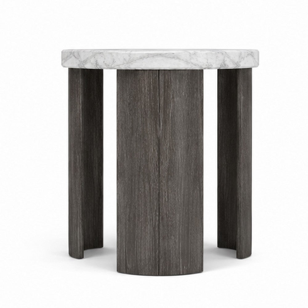 Lesy Side End Table | 24" Triangular Faux Marble Top | Gray White
