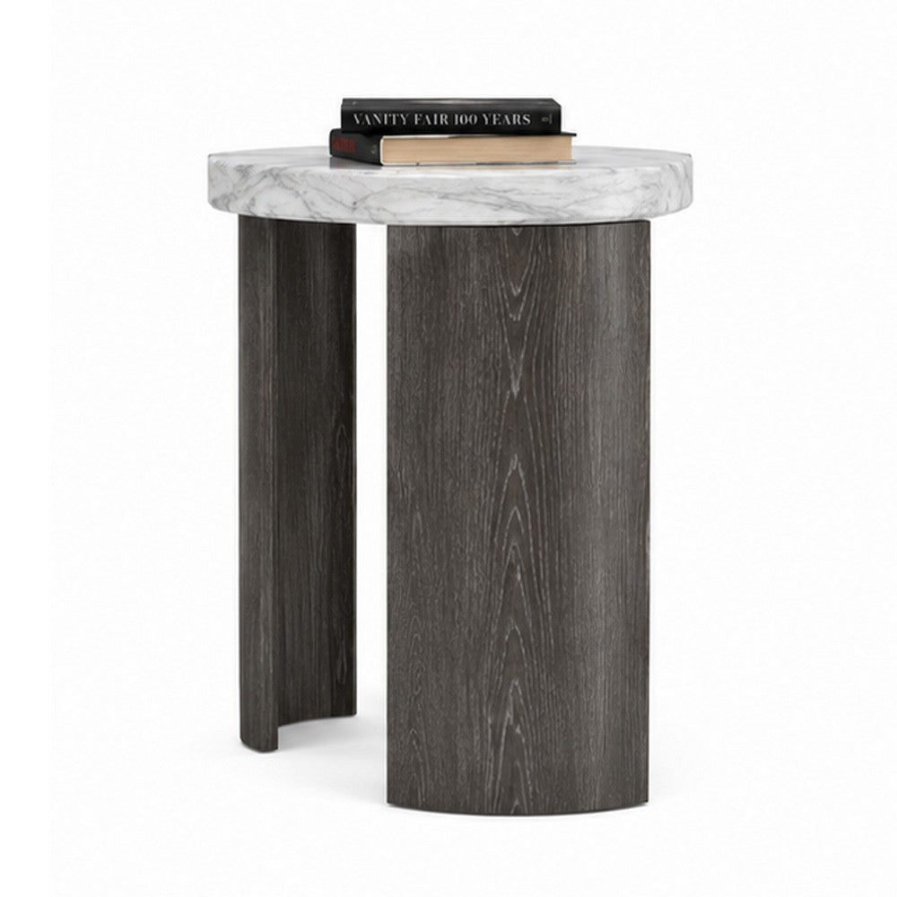 Lesy Side End Table | 24" Triangular Faux Marble Top | Gray White