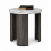 Lesy Side End Table | 24" Triangular Faux Marble Top | Gray White