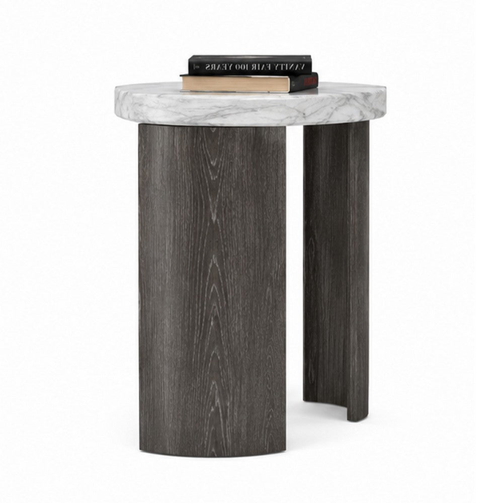 Lesy Side End Table | 24" Triangular Faux Marble Top | Gray White