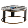 Besy Coffee Table | 36" White Faux Marble | Gold Ring Base | Black