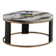 Besy Coffee Table | 36" White Faux Marble | Gold Ring Base | Black