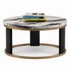 Besy Coffee Table | 36" White Faux Marble | Gold Ring Base | Black