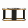 Besy Coffee Table | 36" White Faux Marble | Gold Ring Base | Black