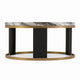 Besy Coffee Table | 36" White Faux Marble | Gold Ring Base | Black