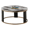 Besy Coffee Table | 36" White Faux Marble | Gold Ring Base | Black