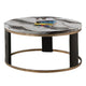 Besy Coffee Table | 36" White Faux Marble | Gold Ring Base | Black
