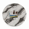 Besy Coffee Table | 36" White Faux Marble | Gold Ring Base | Black