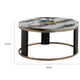 Besy Coffee Table | 36" White Faux Marble | Gold Ring Base | Black