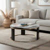 Besy Coffee Table | 36" White Faux Marble | Gold Ring Base | Black