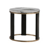 Besy Side End Table | 24" White Faux Marble | Gold Ring Base | Black