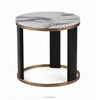 Besy Side End Table | 24" White Faux Marble | Gold Ring Base | Black