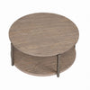 Jesy Coffee Table | 43" Round Top with Lower Shelf | Natural Brown