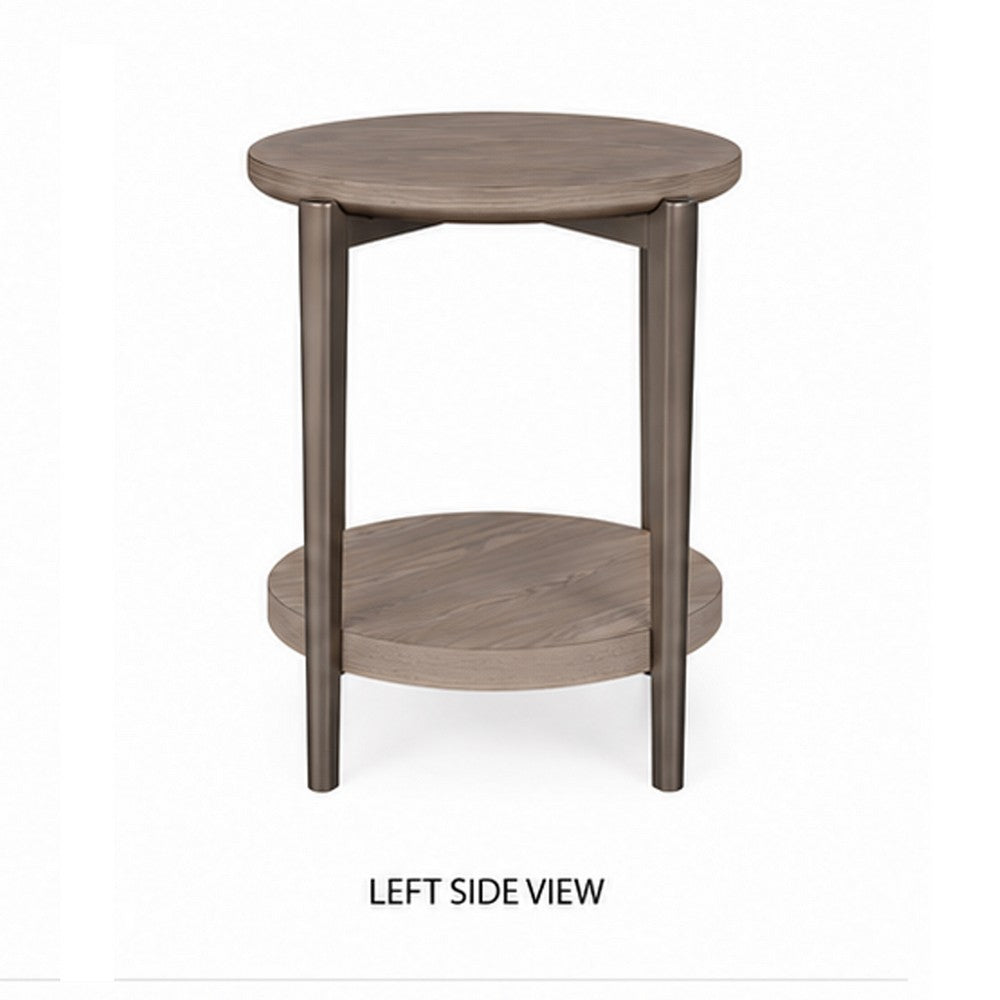 Jesy Side End Table | 27" Round Top | Lower Shelf | Natural Brown