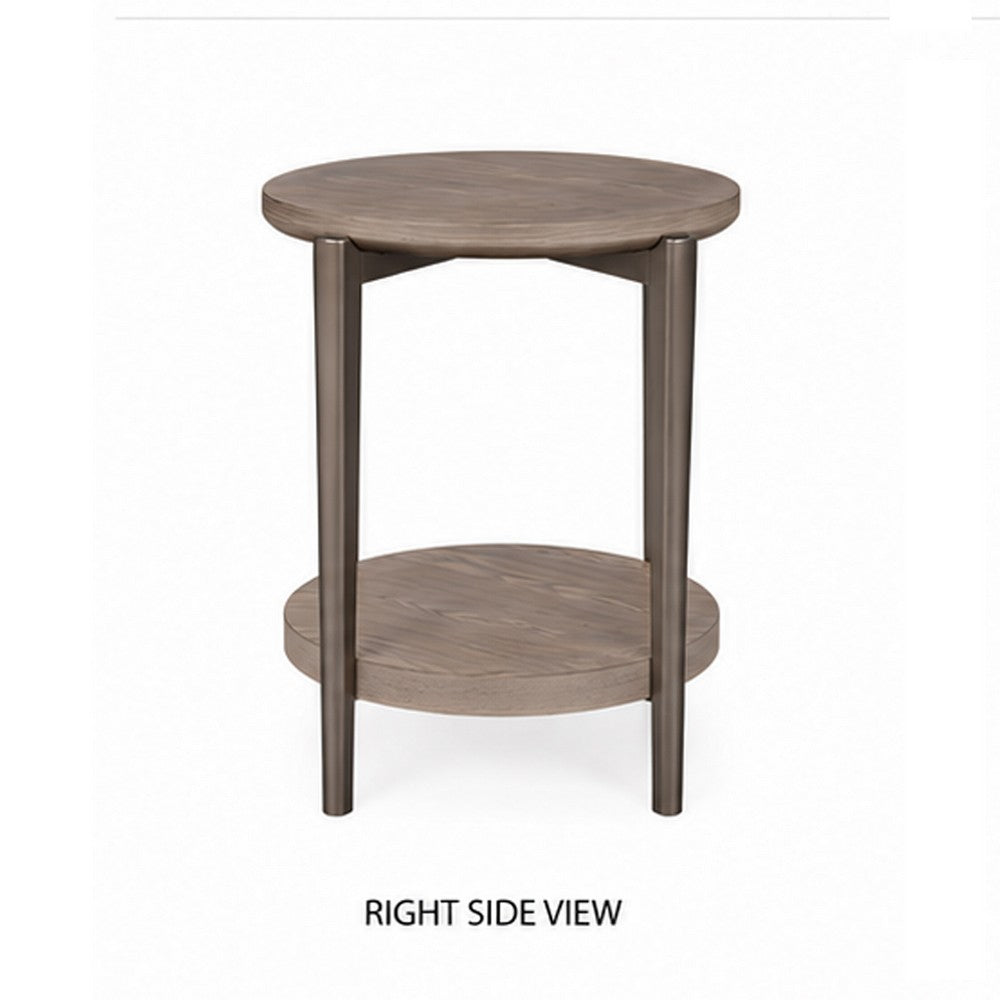 Jesy Side End Table | 27" Round Top | Lower Shelf | Natural Brown