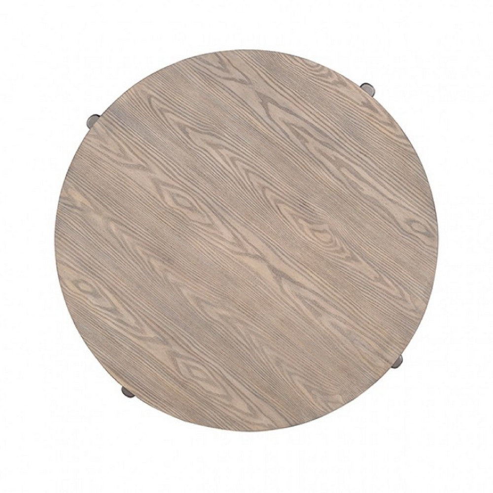 Jesy Side End Table | 27" Round Top | Lower Shelf | Natural Brown