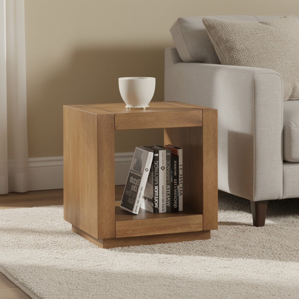 Dane Side End Table | 20" Cubic | Open Shelf | Medium Oak Brown