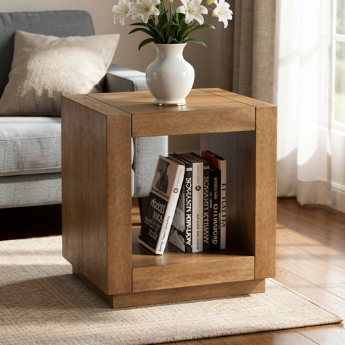 Dane Side End Table | 20" Cubic | Open Shelf | Medium Oak Brown