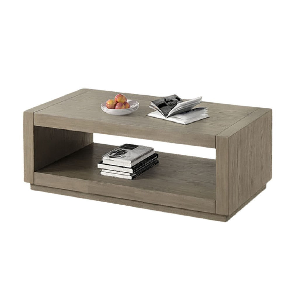 Dane Coffee Table | 48" Cubic | Open Shelf | Natural Oak Gray Finish