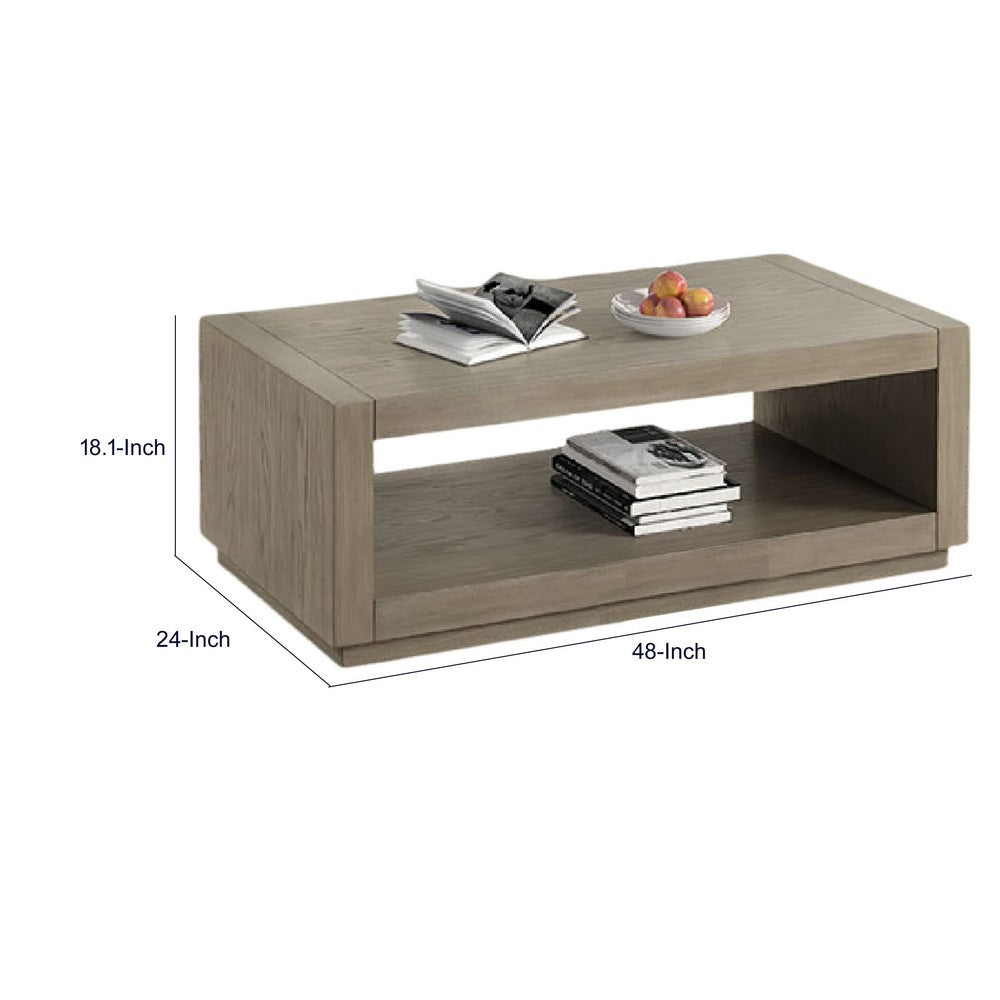 Dane Coffee Table | 48" Cubic | Open Shelf | Natural Oak Gray Finish