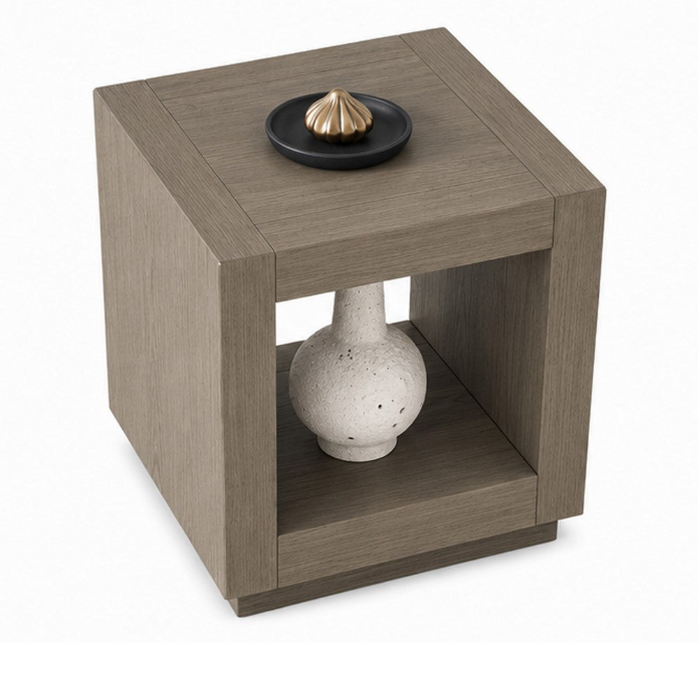 Dane Side End Table | 20" Cubic | Open Shelf | Natural Oak Gray Finish