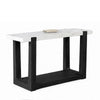 Sane Sofa Console Table | 50" White Faux Marble Top with Shelf | Black