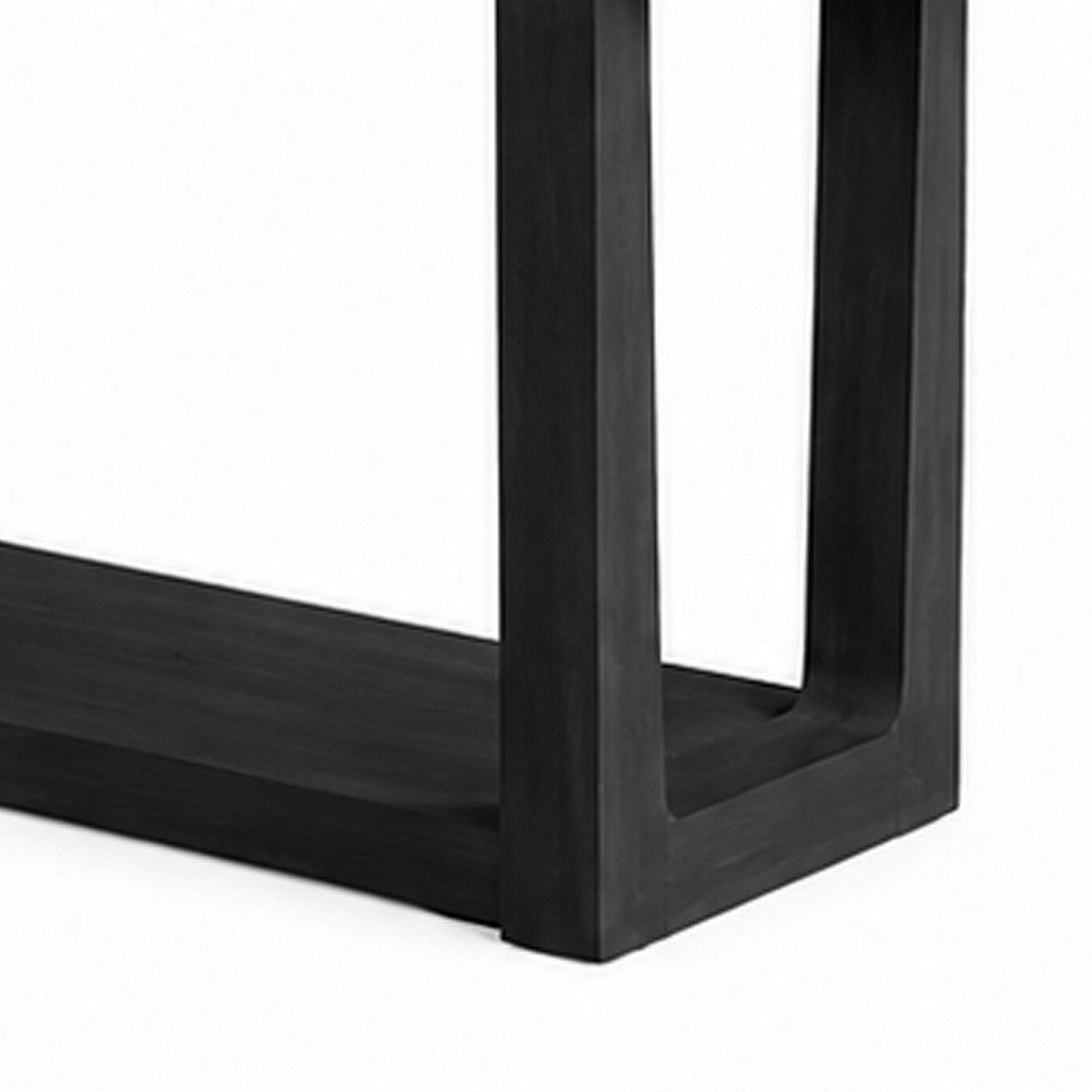 Sane Sofa Console Table | 50" White Faux Marble Top with Shelf | Black
