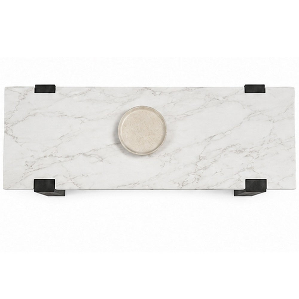 Sane Sofa Console Table | 50" White Faux Marble Top with Shelf | Black