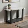 Sane Sofa Console Table | 50" White Faux Marble Top with Shelf | Black