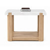 Sane Side End Table | 24" White Faux Marble Top with Shelf | Brown