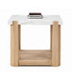 Sane Side End Table | 24" White Faux Marble Top with Shelf | Brown