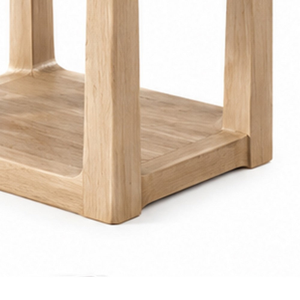 Sane Side End Table | 24" White Faux Marble Top with Shelf | Brown