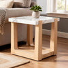Sane Side End Table | 24" White Faux Marble Top with Shelf | Brown
