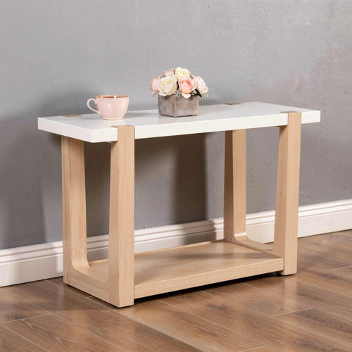 Sane Console Sofa Table | 50" White Faux Marble Top with Shelf | Brown