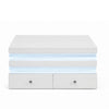 Lesi Coffee Table | 47" Glass Top | 2 Drawers | LED Glam White
