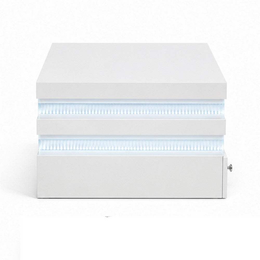 Lesi Coffee Table | 47" Glass Top | 2 Drawers | LED Glam White
