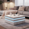 Lesi Coffee Table | 47" Glass Top | 2 Drawers | LED Glam White