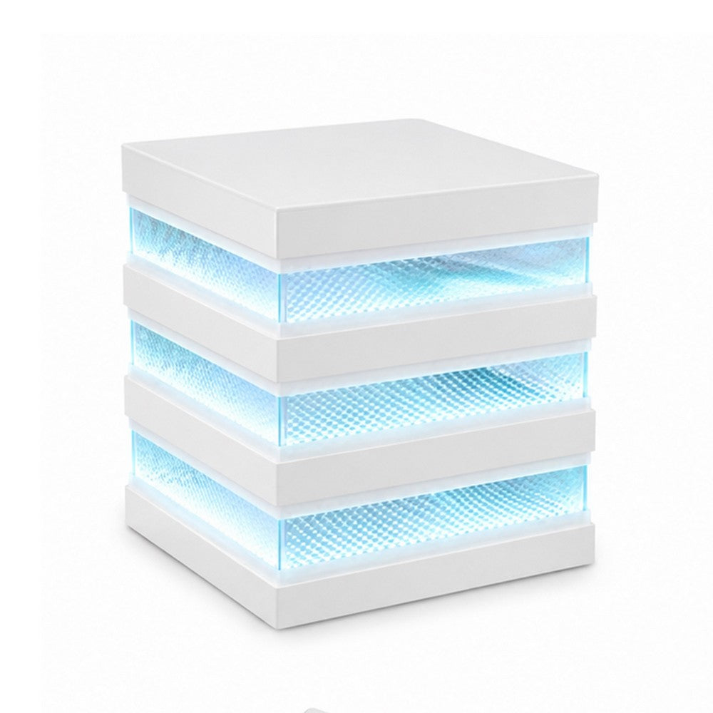 Lesi Side End Table | 20" Glass Top | 2 Drawers | LED Glam White