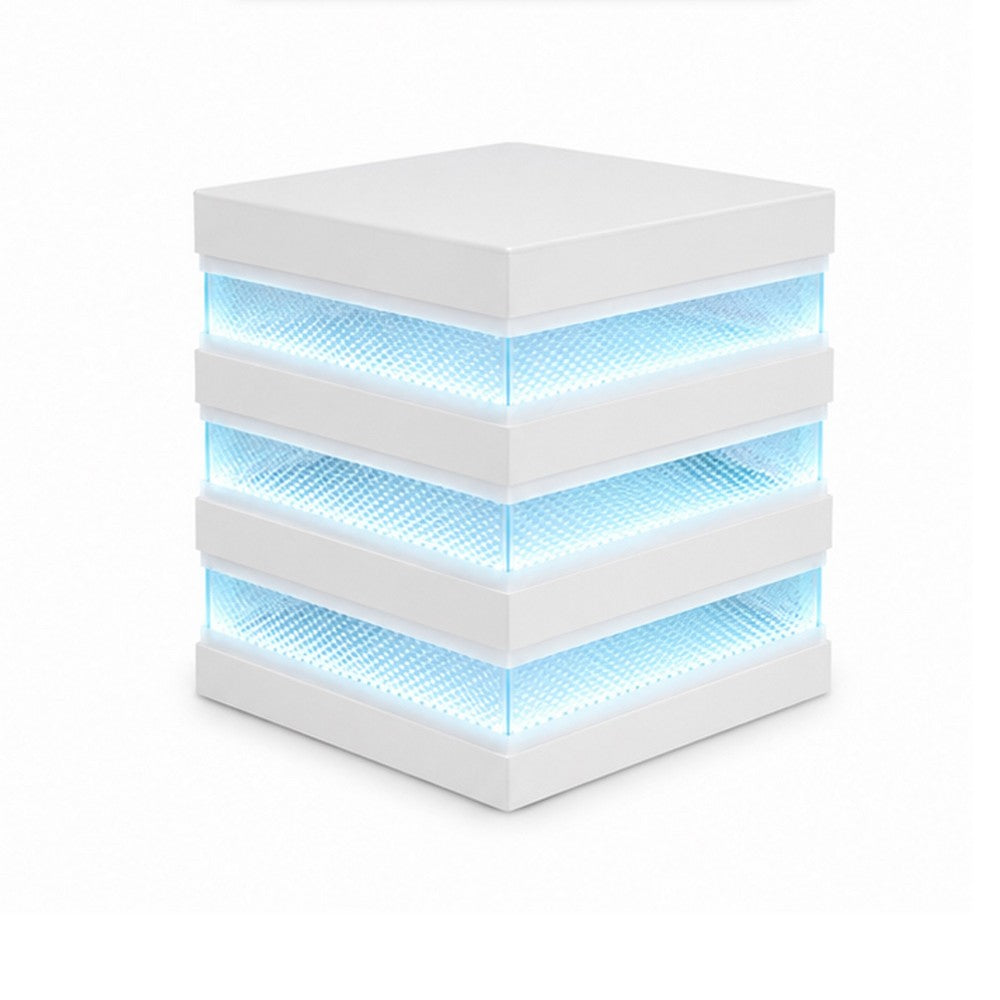 Lesi Side End Table | 20" Glass Top | 2 Drawers | LED Glam White