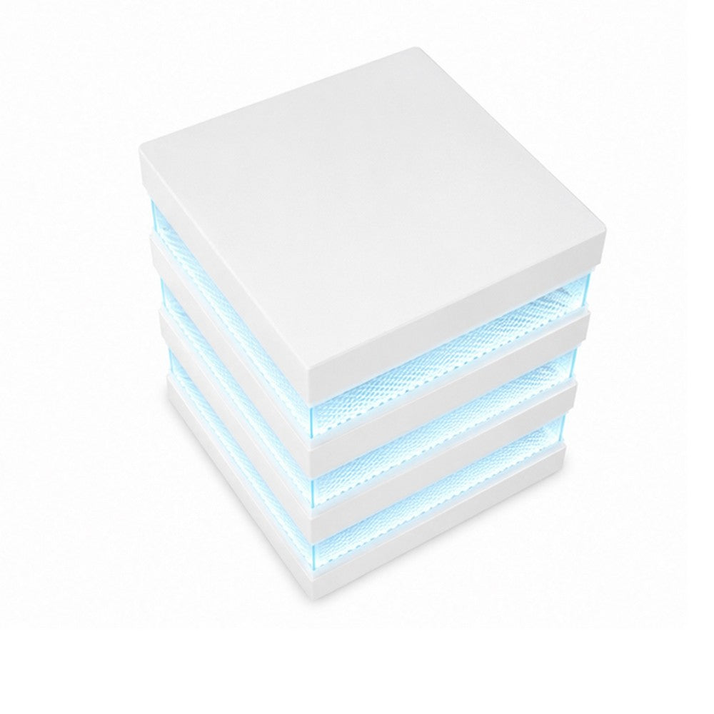 Lesi Side End Table | 20" Glass Top | 2 Drawers | LED Glam White
