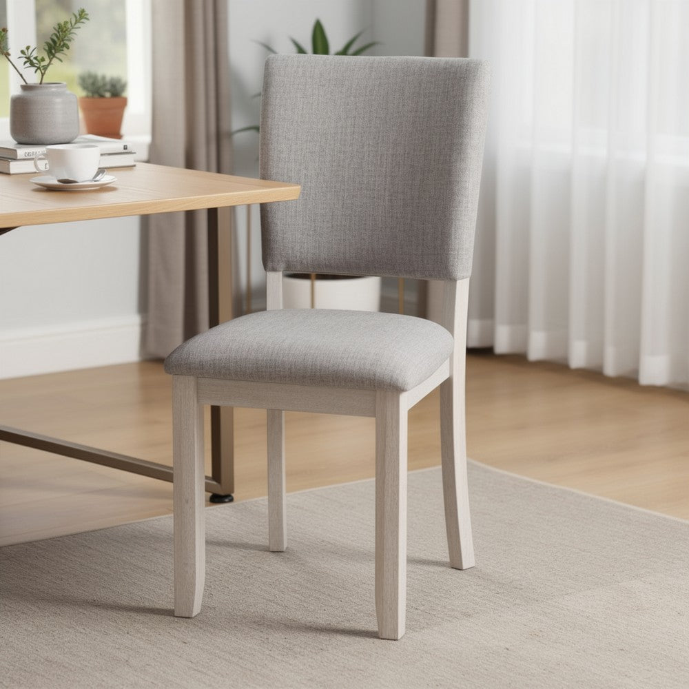Sesa 4pc Dining Chair Set | Gray Upholstered Seat & Back | White Wood