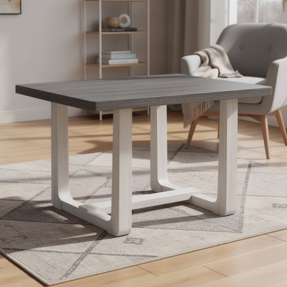 Sesa Dining Table | 48" Rectangular Top | Trestle Base | Gray & White