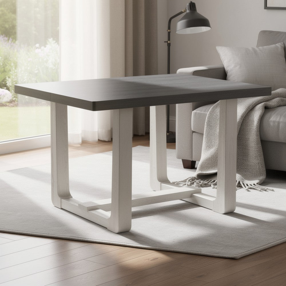 Sesa Dining Table | 48" Rectangular Top | Trestle Base | Gray & White