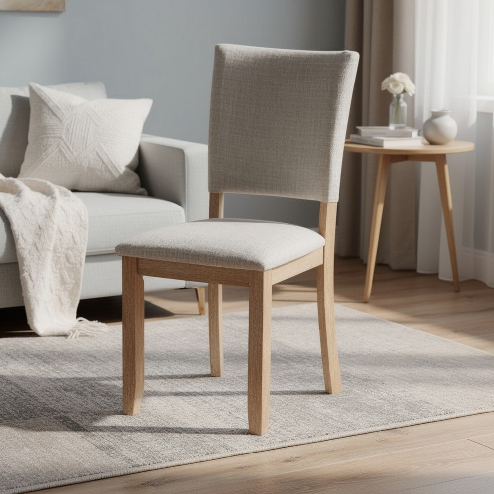 Sesa 4pc Dining Chair Set | Gray Upholstered Seat & Back | Natural Brown