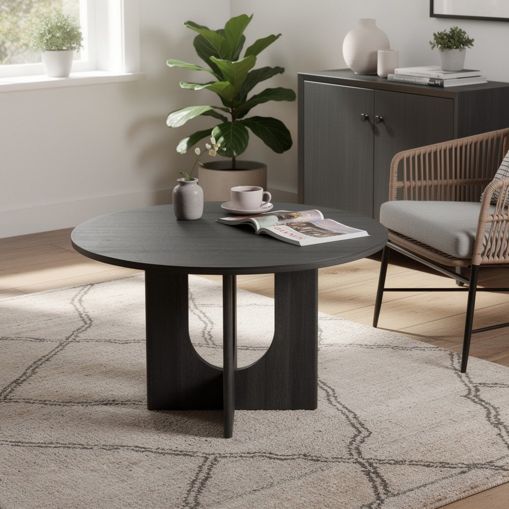 Kysa Dining Table | 47" Round Top | Cross U Pedestal Base | Dark Gray