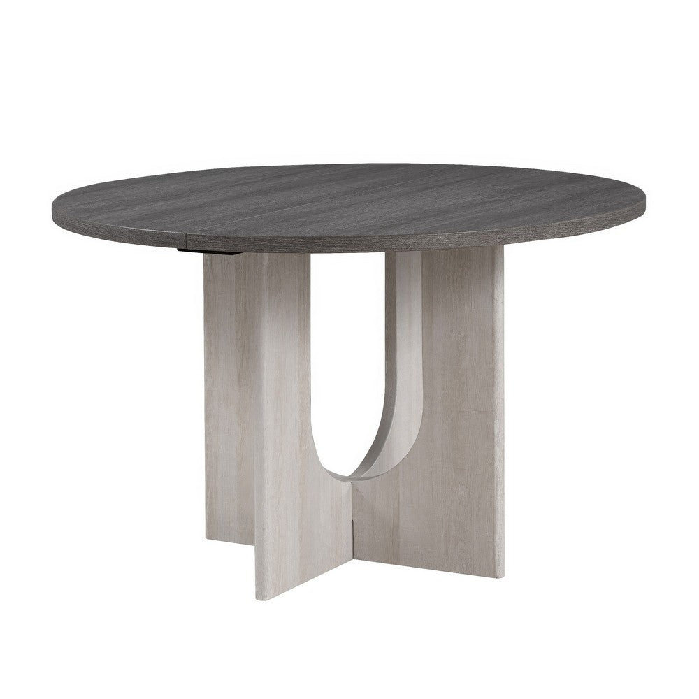 Kysa Dining Table | 47" Gray Round Top | Cross U Pedestal Base | White